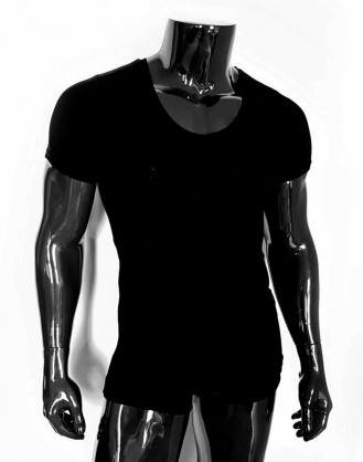 Diepe V-hals T-shirt Zwart