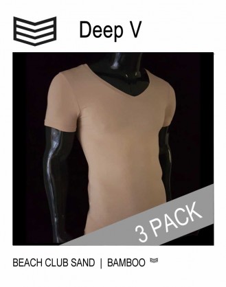 3 Pack Deep V T shirts - Beach Club Sand - 3V Underwear