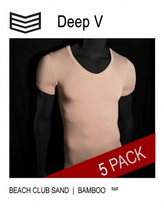 3 Pack Deep V T shirts - Beach Club Sand - 3V Underwear